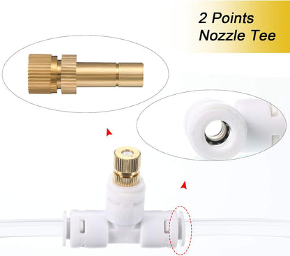 Honoson 32 Pieces Brass Misting Nozzles Kit with 0.03 cm Orifice Thread Gold Nozzles for Patio Misting System Outdoor Cooling System Garden Water Mister