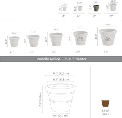 Crescent Garden Brunello Classic Rolled Rim Planter Pot, Indoor/Outdoor Weather-Safe Round Plant Pot, 16'' (Terracotta Color)