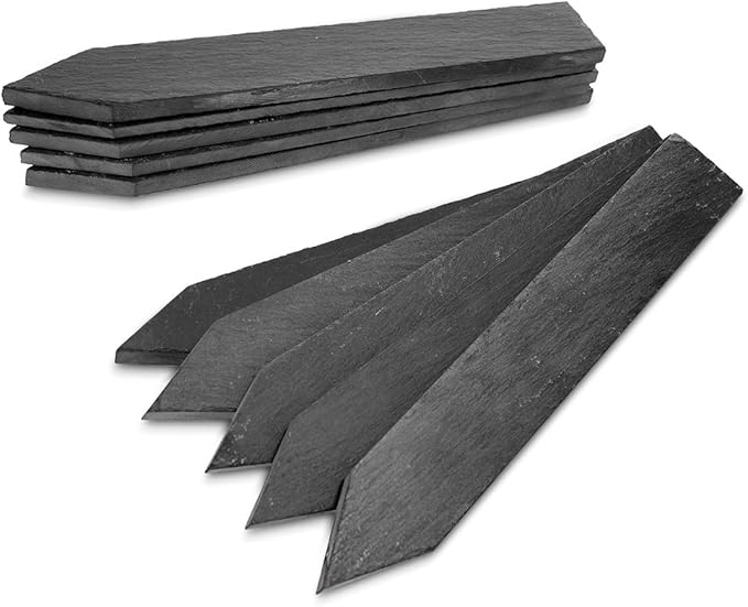Navaris Slate Plant Labels (10 Pieces) - Set of 10 Natural Garden Markers for Herbs, Pots and Garden - Reusable Tags with Chalk - Size S