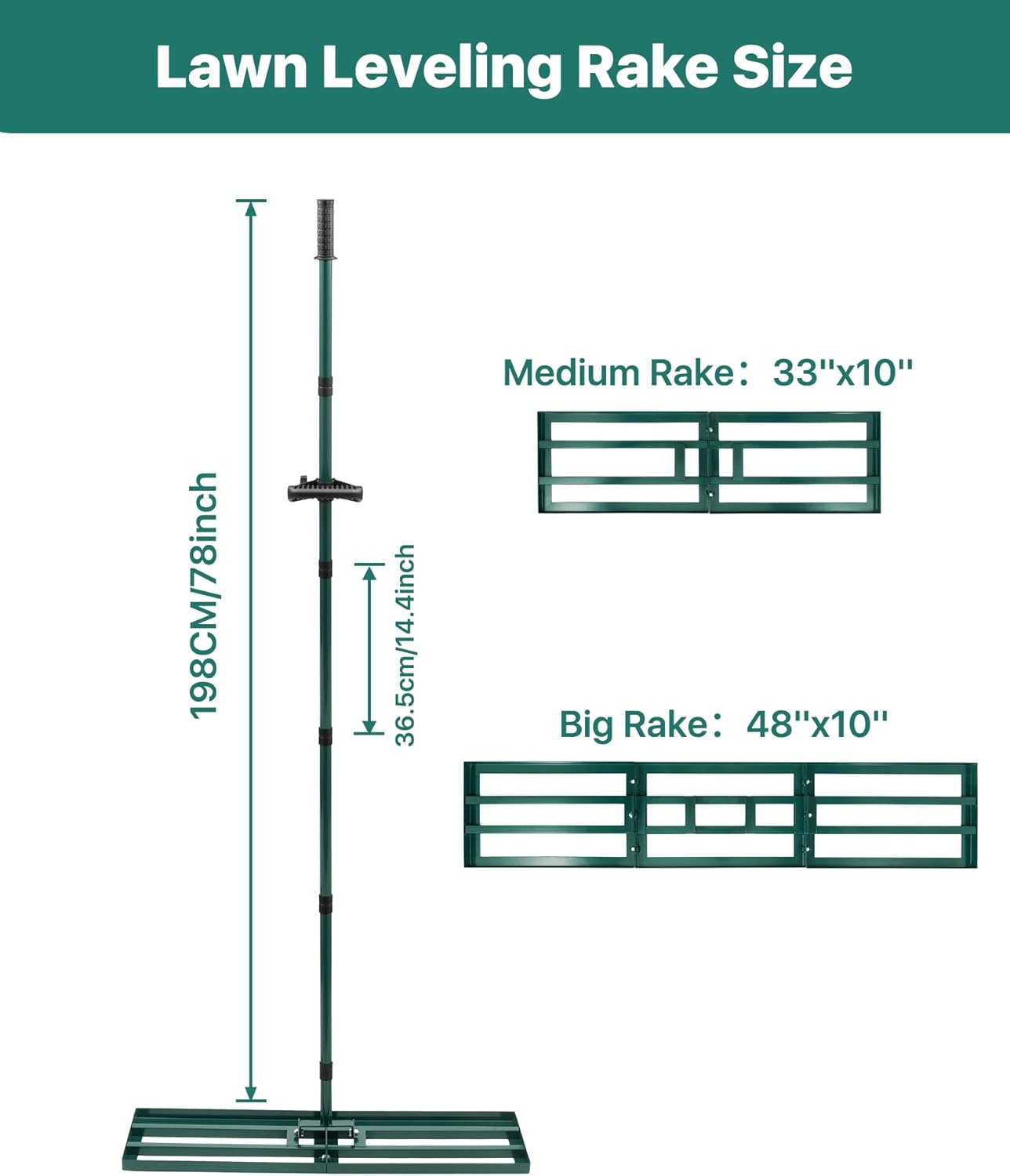 Lawn Leveling Rake 33x10'', Yard Leveling Rake with 78'' Back-Saving Adjustable Handle, Stainless Steel Lawn Leveler Tool for Garden, Backyard, Farm, Golf Course