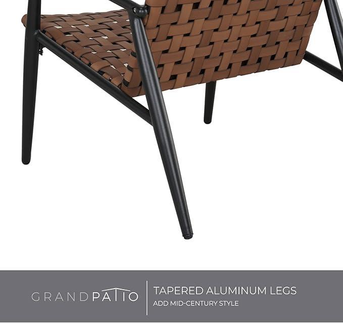 Grand patio Outdoor Bistro Set 3 Pieces Leather-Look Wicker Patio Chairs Set Powder Coated Aluminum Frame with Outdoor Chairs Set of 2 and Side Table for Garden Backyard Balcony Brown