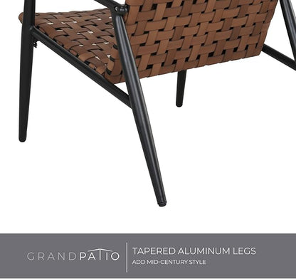 Grand patio Outdoor Bistro Set 3 Pieces Leather-Look Wicker Patio Chairs Set Powder Coated Aluminum Frame with Outdoor Chairs Set of 2 and Side Table for Garden Backyard Balcony Brown