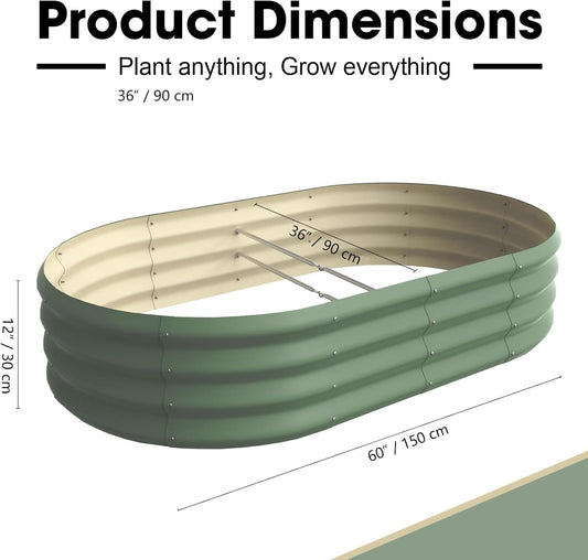 5x3x1ft Oval Galvanized Raised Garden Bed Outdoor 9-in-1 Large Metal Modular Planter Box Raised Beds for Gardening,Vegetables,Fruits,Flowers & Herbs (Green)