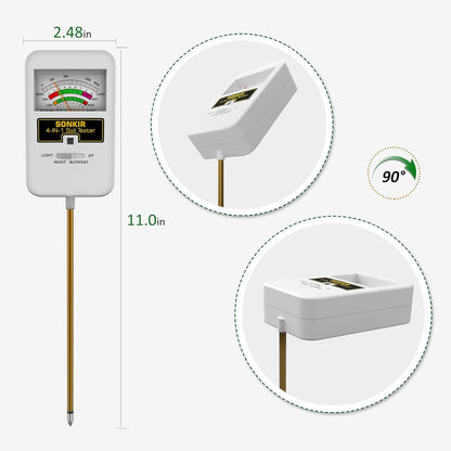Soil Moisture Meter, 4-in-1 Soil Ph Meter, Soil Tester for Nutrients, Moisture, PH and Light, Soil Ph Test Kits for Plant, Great for Garden, Lawn, Indoor & Outdoor Use (No Battery Required)