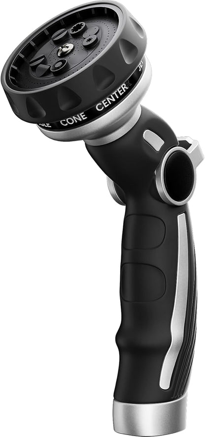 RESTMO Water Hose Nozzle, Metal Garden Hose Sprayer, Heavy Duty | 9 Spray Patterns | High Pressure | Thumb Flow Control, Ideal for Outdoor Lawn & Plant Watering, Car & Pet Washing, Silver