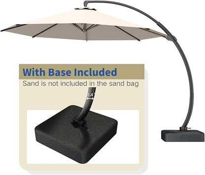 Outdoor Patio Umbrella with Sand Bag Included, 11 FT Deluxe Curvy Cantilever Umbrella Offset Hanging Umbrella with 360° Rotation for Market, Pool, Garden, Backyard, Deck