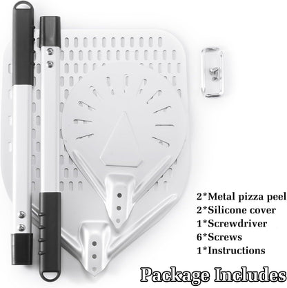 12 Inch + 7 Inch Perforated Pizza Peel Set, Pizza Turning Peel with Metal Handle, Pizza Spatula Paddle for Homemade Pizza Oven Accessories