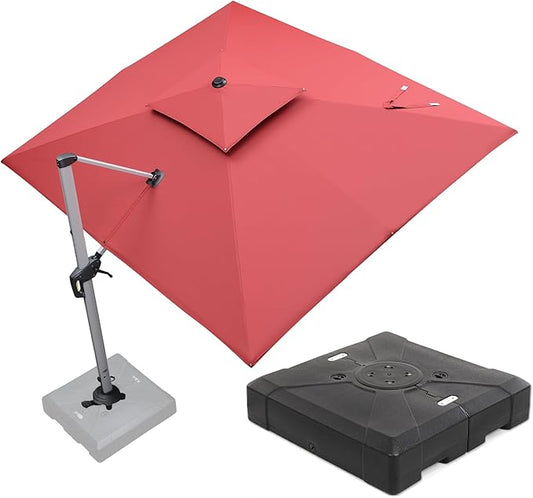PURPLE LEAF 9 X 12 FT Cantilever Patio Umbrellas with Base Included, Large Square Offset Umbrella with 360° Rotation, Outdoor Aluminum Pool Umbrella for Pool Lawn Garden, Terra