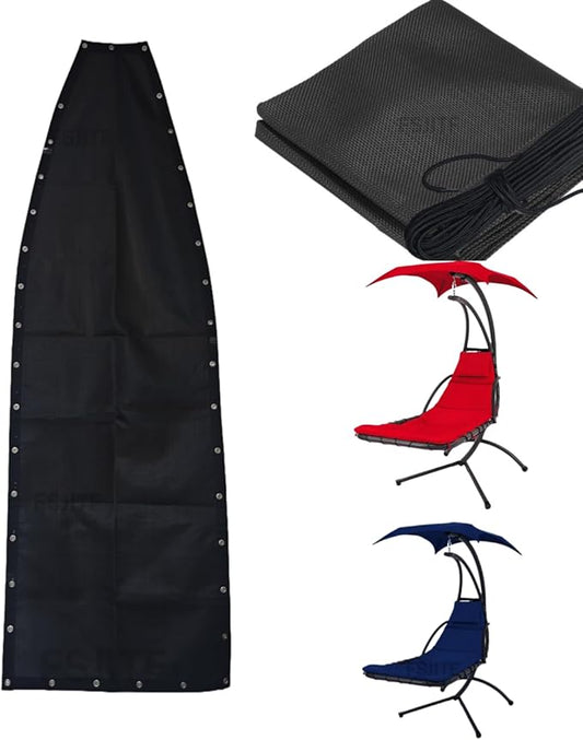 Outdoor Swing Chaise Lounge Replacement Pad and Sunshade Cover for Patio Furniture Hanging Hammock Chair Cushion pad, Sun Resistant Breathable Waterproof (Black, Support Mesh+Rope)