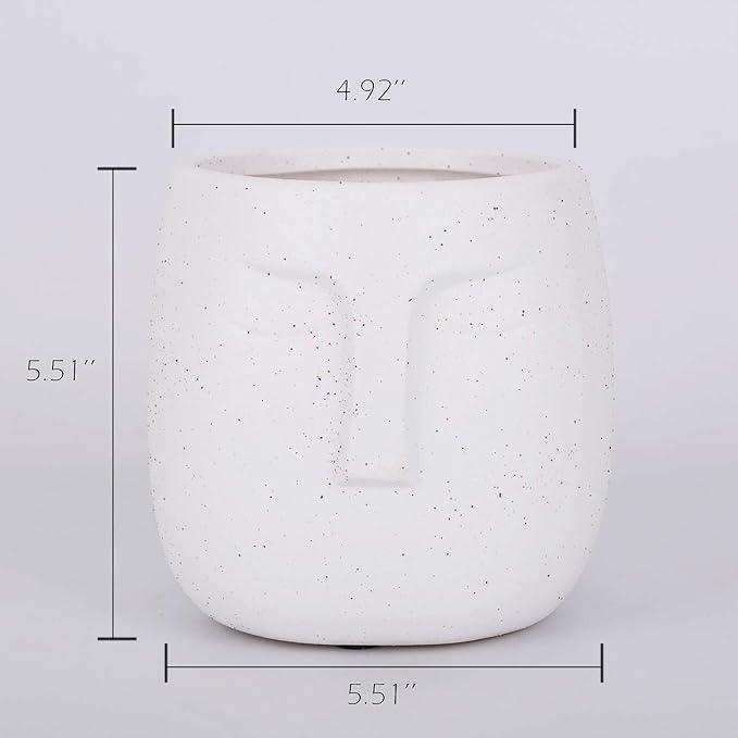 VanEnjoy 5.5 Inches White Ceramic Head Face Planter Pot for Plants, Modern Indoor/Outdoor Vase, Face Statue Plant Pot for Home Decoration