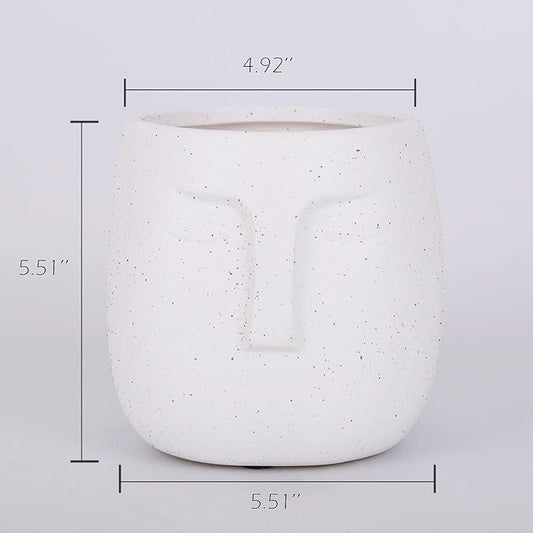 VanEnjoy 5.5 Inches White Ceramic Head Face Planter Pot for Plants, Modern Indoor/Outdoor Vase, Face Statue Plant Pot for Home Decoration