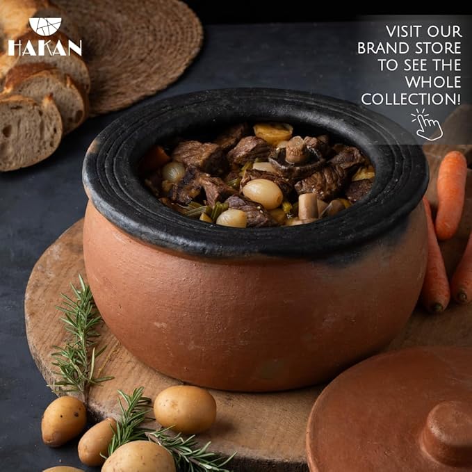 Hakan Efes Clay Pot with Cover, JUMBO 5.7 Quarts Clay Pot for Cooking, Unglazed Twice Baked Terracotta Traditional Moroccan Roaster Casserole for Stovetop, Earthenware with Lid, 182.6 oz (5.4 L)