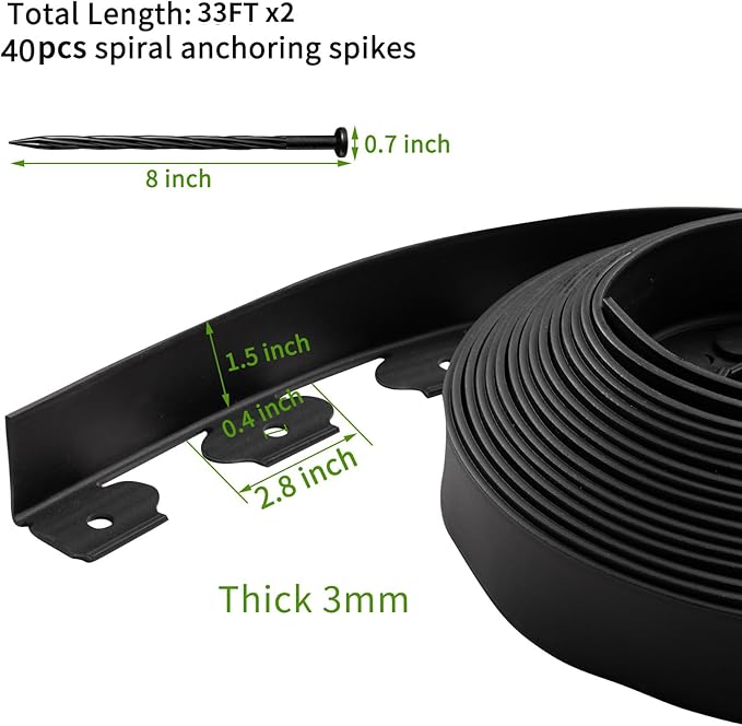 AGTEK Garden Edging 66FT Landscape Edging Kit 1.5 Inch Height Plastic Garden Border No Dig Lawn Border for Yard Flower Bed with 40 Stakes