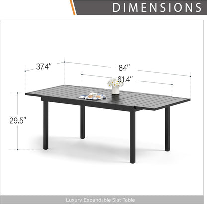 Expandable Outdoor Patio Dining Table, Adjustable 61"/83" x 37" Rectangular Large Surface 6-8 Person Metal Table for Garden, Backyard and Porch