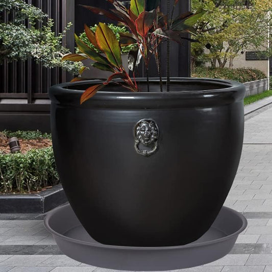 3 Pack of 25 26 inch Plant Saucer (22.7 Inch Base), 4.2" Depth, Large Deep Plastic Flower Planter Water Trays for Indoors Outdoor Bath Bath, Plant Drip Trays for Pot (26", Gray)