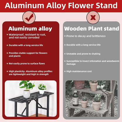 Plant Stand - Indoor/Outdoor Extra-Sturdy Aluminum Plant Stand with 300 LBS Capacity, L37.8 x W11.4 x H19.7 inch – Ideal for Patios, Gardens, Living Room Decoration