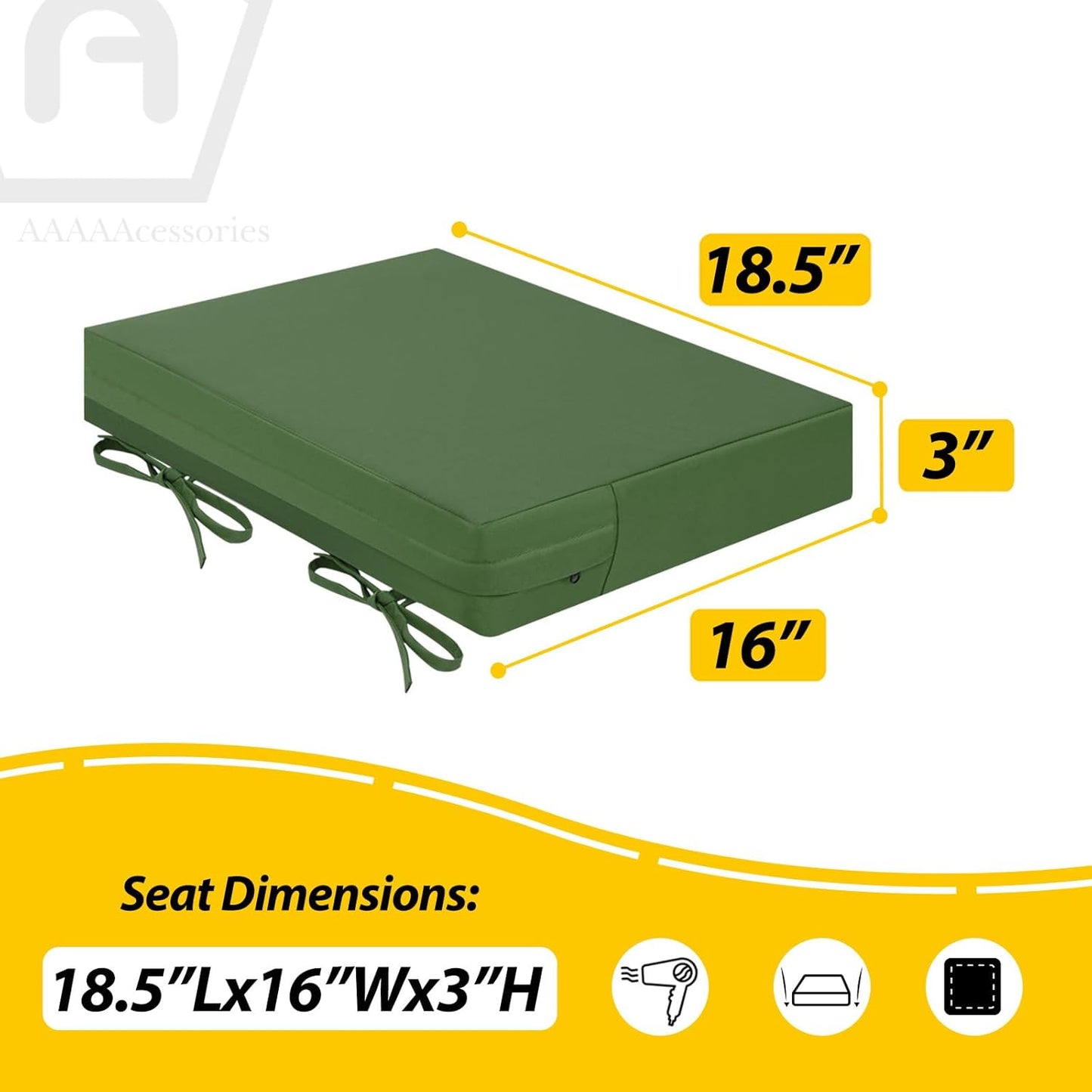 AAAAAcessories Outdoor Seat Cushions for Chairs, Waterproof, Fade-Resistant Patio Furniture Replacement Cushions, 18.5" x 16" x 3", Set of 2, Dark Moss