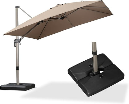 PURPLE LEAF 10FT Patio Umbrella with Base Cantilever Umbrella Square Outdoor Offset Umbrella with Champagne Frame and 360° Rotation for Garden Deck Pool, Taupe