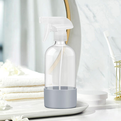 Glass Spray Bottles with Silicone Sleeve Protection, Empty 16 oz Refillable Containers, Reusable Spray Bottles with Adjustable Nozzle for Hair, Cleaning Solutions, 3 Pack Grey
