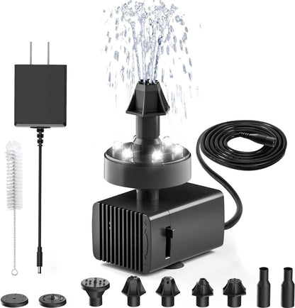 24-Hours Working Bird Bath Fountains Plug in, Jutai Adjustable DC 12V Water Fountain Pump with LED Light for Birdbath, Garden, Small Fish Tank, Pond,16.4Ft Power Cord, Adapter Included(White)