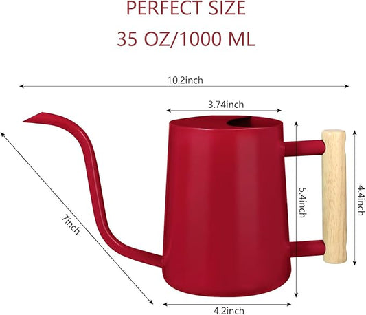 Watering Can Indoor Plants, 35oz Small Stainless Steel Metal Watering Can Modern Decorative Watering Pot with Long Spout for Indoor House Plant Bonsai Garden Flowers (Red)