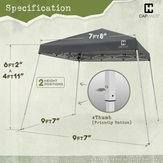 CAPHAUS One-Push Pop Up 8x8 Canopy Tent, Heavy-Duty Commercial Grade with Central Lock, Portable Instant Folding Shelter with10x10 Base, Perfect for Outdoor Beach Canopy, Dark Grey