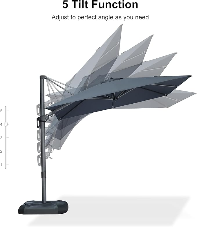 PURPLE LEAF 8' X 8' Left-right Tilting Patio Umbrella Outdoor Cantilever Swivel Square Umbrella Aluminum Offset Umbrella with 360-degree Rotation for Garden Deck Pool Patio Grey