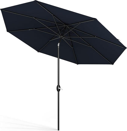 Midtown Umbrellas Sunbrella Umbrella 10 Feet Large Outdoor Umbrella With Sunbrella Canvas Navy Fabric - Auto-Tilt Aluminum Frame Large Patio Umbrella For Backyard, Deck, Garden, Pool - Black Pole