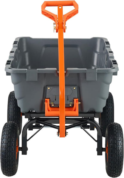 VEVOR 1500lbs Poly Garden Dump Cart Wheelbarrow Wagon with 2 in 1 Convertible Handle, Heavy Duty Yard Cart Wagon for with 13in All Terrain Wheels, Dump Trailer Tow Behind for Lawn Mower Tractor