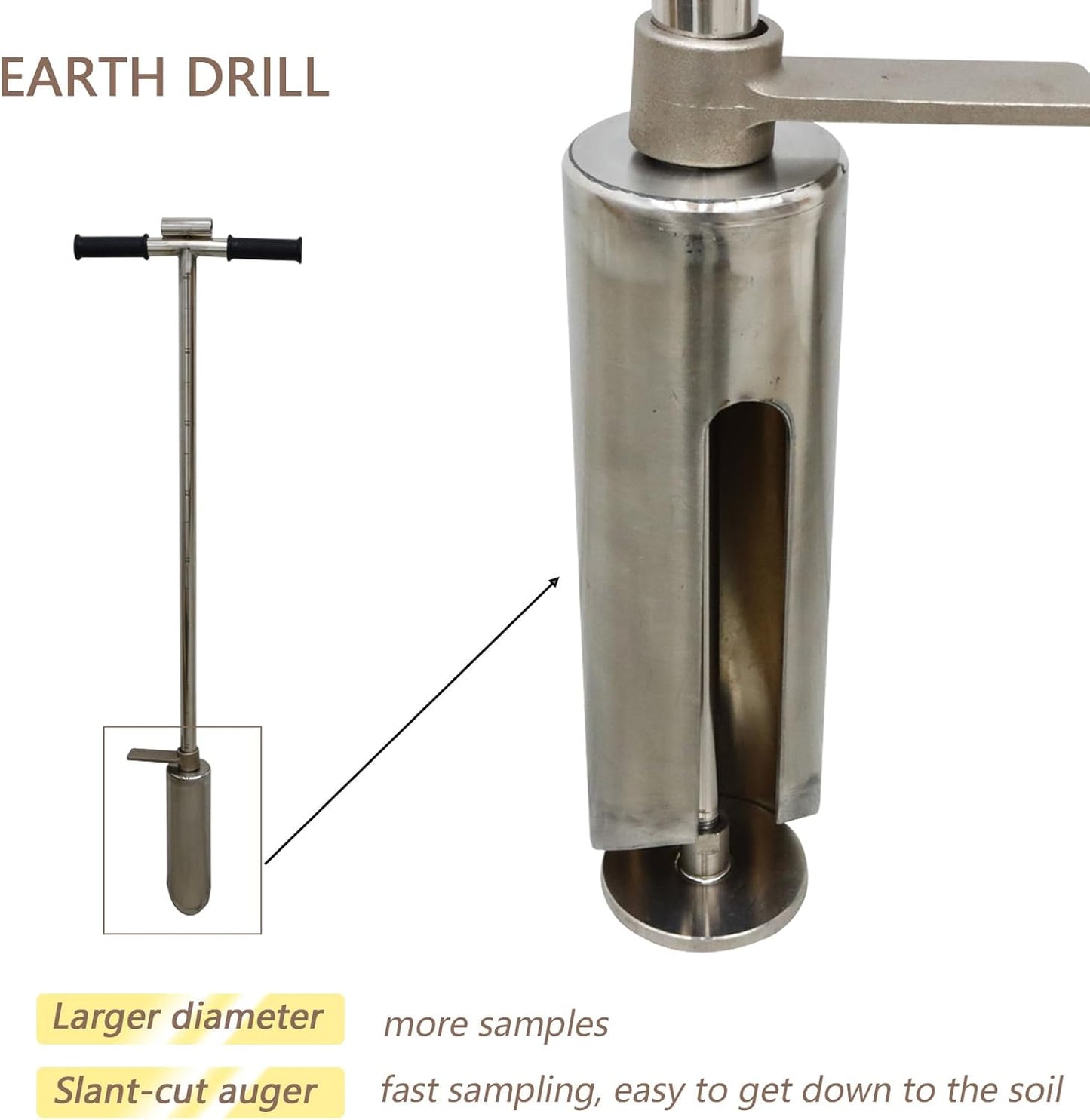 INTBUYING 40’’ Soil Sampler Probe Soil Test Probe with 9.8’’Sample Ejector and Foot Pedal T Rubber Handle Stainless Steel 2.7'' Dia for Soil Sampling Lawn Garden Farm