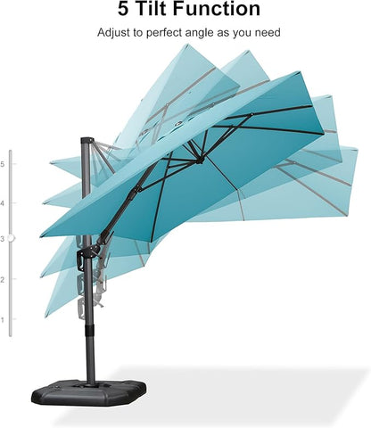 PURPLE LEAF 8' X 11' Left-right Tilting Patio Umbrella Outdoor Cantilever Swivel Rectangle Umbrella with Tilt Aluminum Offset Umbrella with 360-degree Rotation for Garden Deck Pool Patio Turquoise Blue