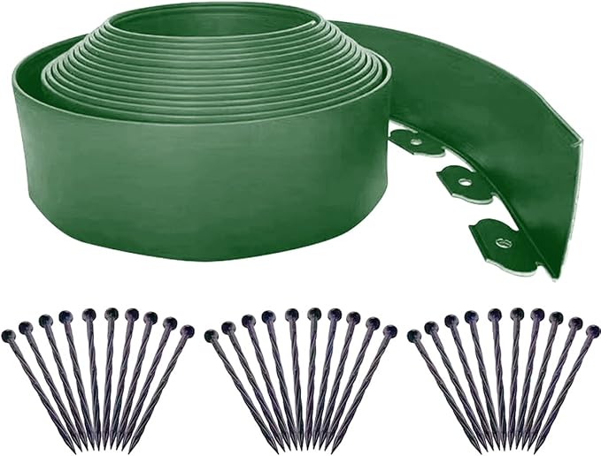 Landscape Edging,33FT Garden Edging Borders [Extra Tall 4IN High] Flexible Lawn Edging Kit with 30pcs Stakes,Mini Plastic Fence for Yard Flowerbeds,Grass-Green