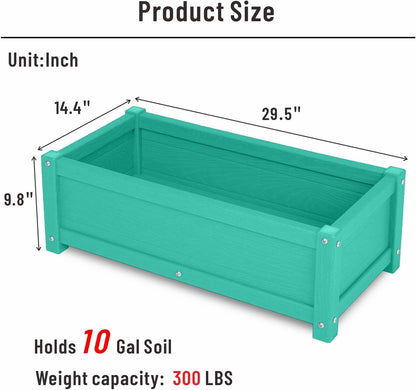 HDPE Raised Planter Box Outdoor,Rot-Resistant and Non-Cracking,Raised Beds for Gardening 29.5 * 14.4 * 9.8 in for Yard,Lawn,Outdoor Planter Boxes Rectangle with Drainage Holes Aruba Blue