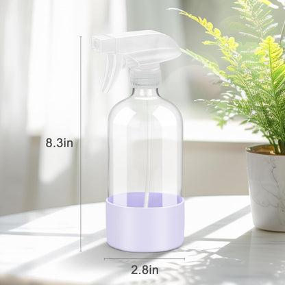 2 Pack Glass Spray Bottles with Silicone Sleeve, 16 oz Empty Refillable Containers with Adjustable Spray Nozzles, Spray Bottles for Hair, Cleaning Solutions and Plants Purple