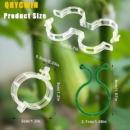 200 Pcs Plant Support Clips, 2 Types in 1 Pack, Plastic Garden Clips for Tomato, Grape, Cucumber, Vine Plants, Reusable Plant Clips for Climbing Plants (Green White)