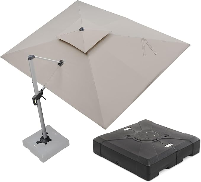 PURPLE LEAF 9 X 12 FT Cantilever Patio Umbrellas with Base Included, Large Square Offset Umbrella with 360° Rotation, Outdoor Aluminum Pool Umbrella for Pool Lawn Garden, Beige