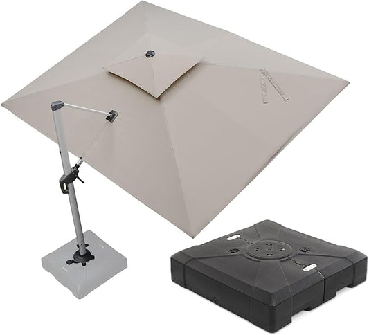 PURPLE LEAF 9 X 12 FT Cantilever Patio Umbrellas with Base Included, Large Square Offset Umbrella with 360° Rotation, Outdoor Aluminum Pool Umbrella for Pool Lawn Garden, Beige