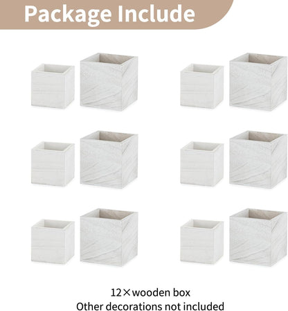 NUPTIO Wooden Box for Centerpiece Wedding: 12 Pcs Rustic Square Planter Box Farmhouse Table Fall Decor - 4×4" & 5×5" Whitewashed Small Wood Vases Flower Pots for Windowsill Home Garden