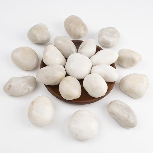Natural Polished White River Rocks, 2-3 inches, 40 lbs - Perfect for River Rocks in Landscaping, Natural White Decorative Stones, Potted Plant Decorations, and Garden Design (White, Weight: 40 LB)