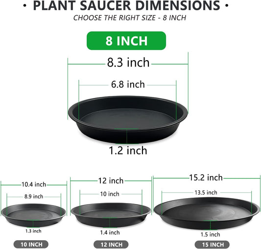 6 Pack 8 Inch Black Plant Saucers, Heavy Duty PP Plastic Plant Trays for Pots, Durable Flower Pot & Planter Saucers, Water Catcher Drip Trays Indoor Outdoor Use
