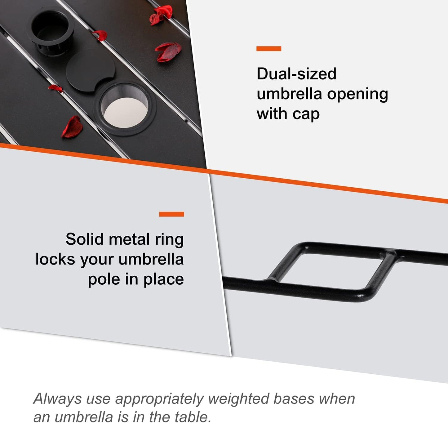 Outdoor Patio Table for 6 Person, Patio Dining Rectangle Table with 1.57" Umbrella Hole for Garden Lawn Backyard Parties, Black Metal Frame 63" L x 38" W x 28" H