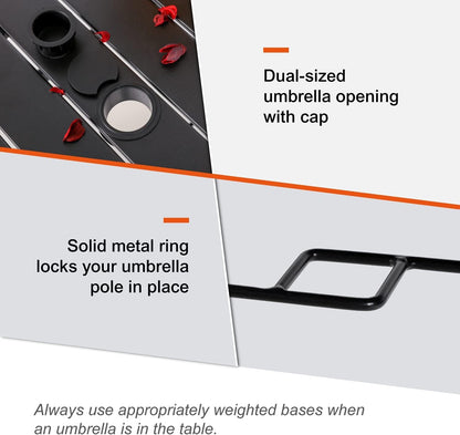 Outdoor Patio Table for 6 Person, Patio Dining Rectangle Table with 1.57" Umbrella Hole for Garden Lawn Backyard Parties, Black Metal Frame 63" L x 38" W x 28" H