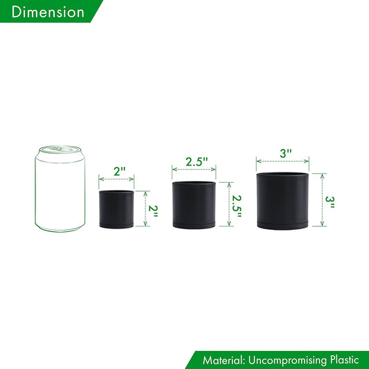 D'vine Dev Pack of 36 Plastic Plant Pots (12 Set of 2 Inch, 2.5 Inch, 3 Inch) Small Garden Planter Pots for Plant with Drainage Holes and Saucers, Black, 74-T-B