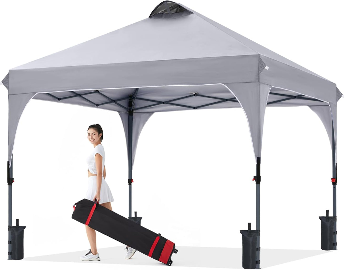 COOSHADE Pop Up Canopy Tent, 8x8 Easy Setup Instant Canopy Sun Shelter Beach Tent, Portable Sports, Grey