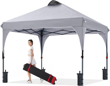 COOSHADE Pop Up Canopy Tent, 8x8 Easy Setup Instant Canopy Sun Shelter Beach Tent, Portable Sports, Grey