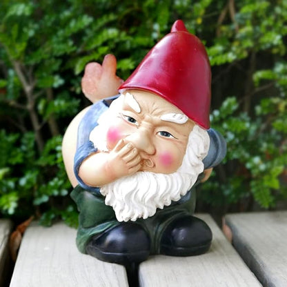 Funny Garden Gnomes Decor Yard Statue Solar Powered Knomes Figurines Light Naughty Sculpture Outside Decoration Lawn Ornament for Dad Grandpa Man