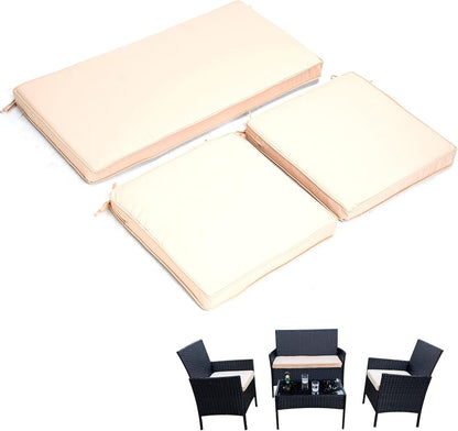 3-Pack Outdoor Patio Furniture Replacement Cushion Set–High-Elastic Sponge Cushions Fit 4-Piece Wicker Rattan Sofa, Loveseat & Chairs, 36x18x2 & 18x18x2, Waterproof, Fade-Resistant (Khaki)