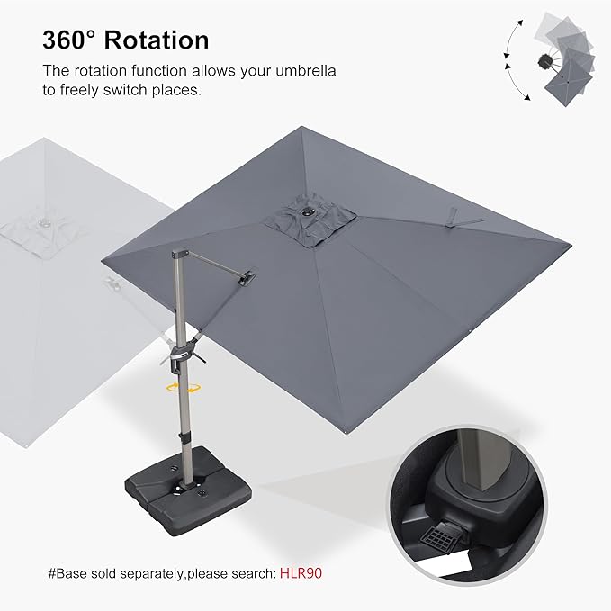 PURPLE LEAF 9' X 11.5' Patio Umbrella, Rectangle Outdoor Cantilever Umbrella, Aluminum Offset Umbrella with Champagne Frame and 360° Rotation for Pool Deck Garden, Light Grey