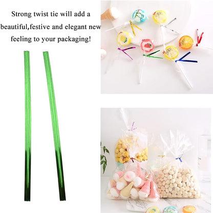 HAHIYO 300Pcs 4 inches Green Metal Twist Ties Bread Candy Coffee Bag Ties Plant Garden Twist Ties for Cellophane Treat Bags Gift Wraping Bags Plastic Bags Halloween Party Cake Present Art Crafts