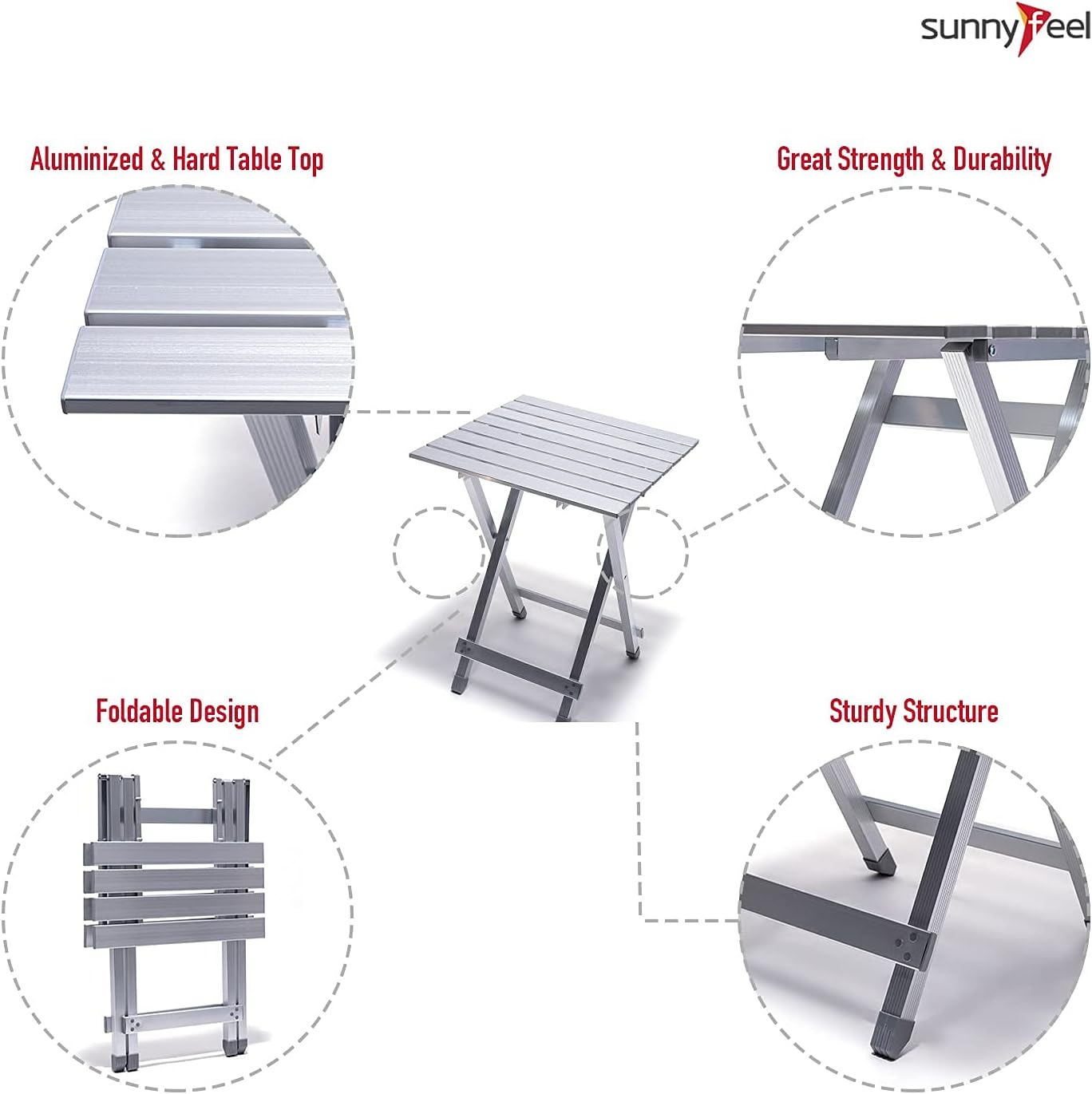 SUNNYFEEL Folding Camping Table - Lightweight Aluminum Portable Picnic Table, 18.5x18.5x24.5 Inch for Cooking, Beach, Hiking, Travel, Fishing, BBQ, Indoor Outdoor Small Foldable Camp Tables